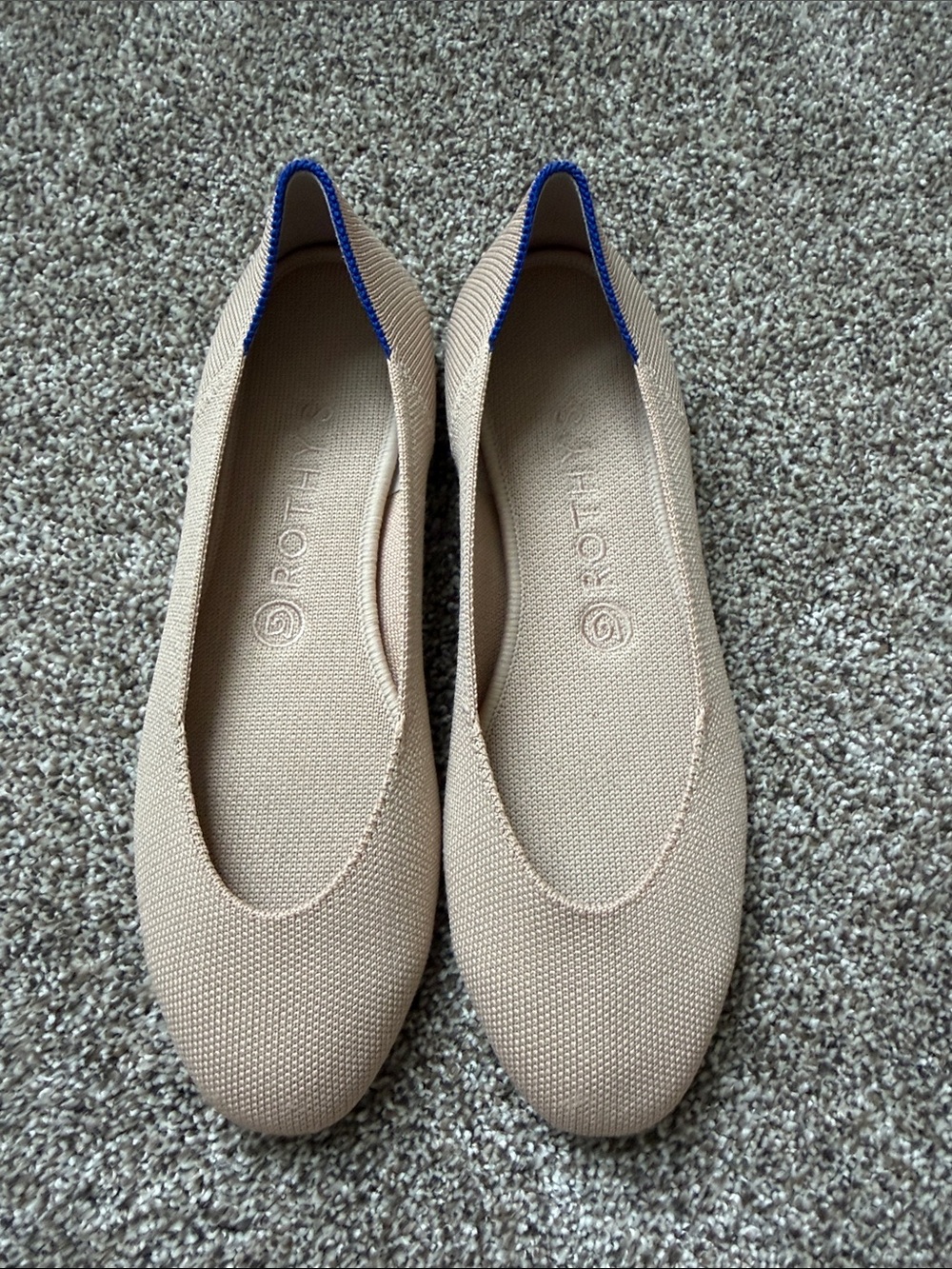 Rothy's Beige Knit Ballet Flats with Blue Accent